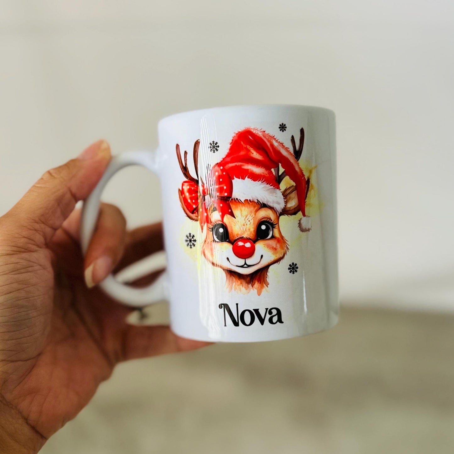 Personalised Reindeer Name Mug 11oz, Custom Christmas Mug, Cute Girls Xmas Gift, Kris Kringle, Secret Santa Present, Festive Coffee Tea Mug