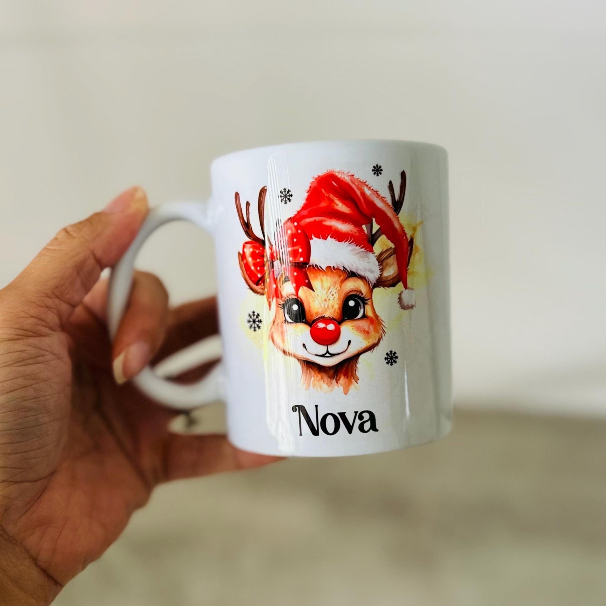Personalised Reindeer Name Mug 11oz, Custom Christmas Mug, Cute Girls Xmas Gift, Kris Kringle, Secret Santa Present, Festive Coffee Tea Mug