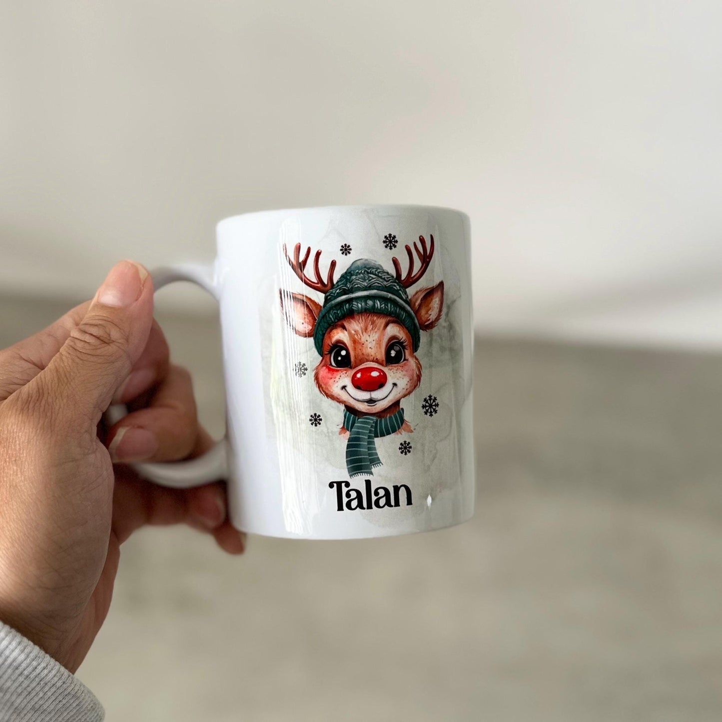 Custom Christmas Mug, Personalised Reindeer Name Mug 11oz, Cute Boys Xmas Gift, Kris Kringle, Secret Santa Present, Festive Coffee Tea Mug