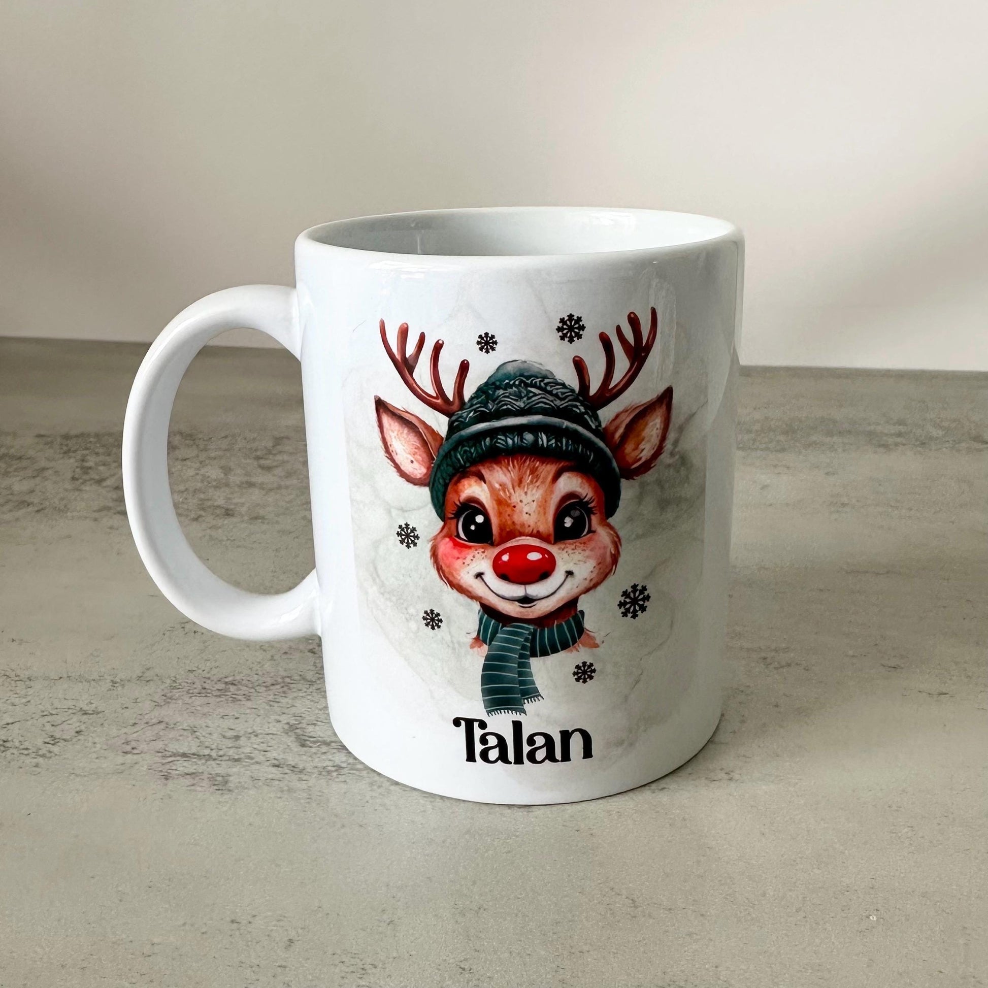 Custom Christmas Mug, Personalised Reindeer Name Mug 11oz, Cute Boys Xmas Gift, Kris Kringle, Secret Santa Present, Festive Coffee Tea Mug
