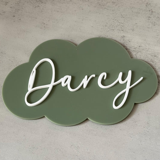 3D Name Cloud Plaque | Baby Name Reveal Announcement Sign | Newborn Personalised Birth Name Plaque | Custom Acrylic Nursery Decor Door Sign