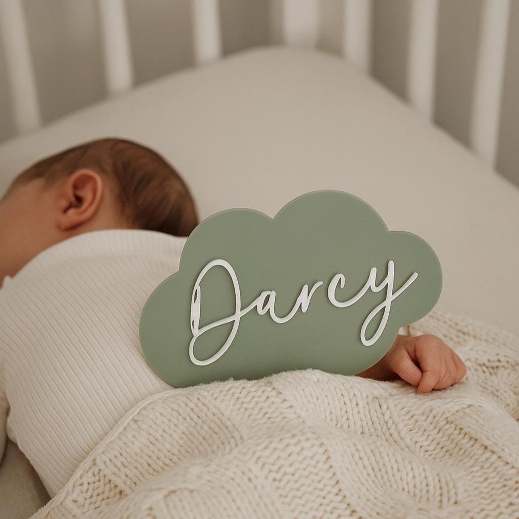 3D Name Cloud Plaque | Baby Name Reveal Announcement Sign | Newborn Personalised Birth Name Plaque | Custom Acrylic Nursery Decor Door Sign