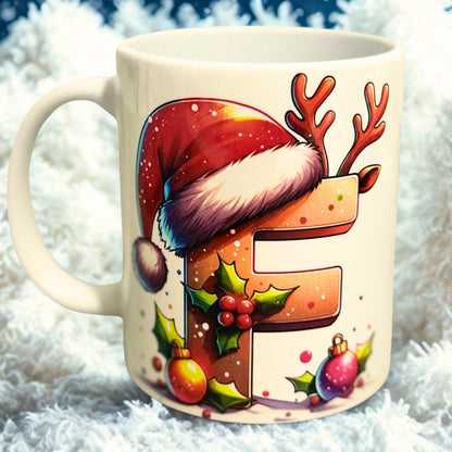 Personalised First Initial Christmas Coffee Mug 11oz, My Xmas Name Mug, Kris Kringle, Secret Santa Present, Festive Tea Mug