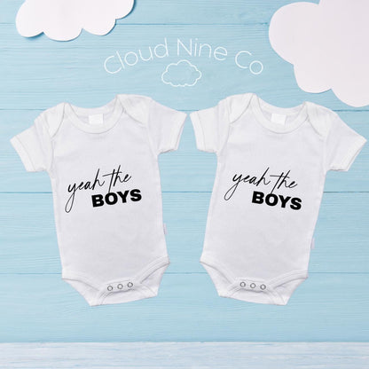 Yeah The Girls, Yeah The Boys | Funny Bodysuits | Matching Twin Outfits | Baby Shower Gift | Newborn Announcement Photo Prop | Gender Reveal