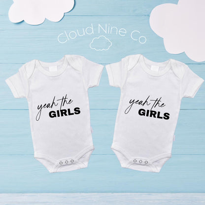 Yeah The Girls, Yeah The Boys | Funny Bodysuits | Matching Twin Outfits | Baby Shower Gift | Newborn Announcement Photo Prop | Gender Reveal
