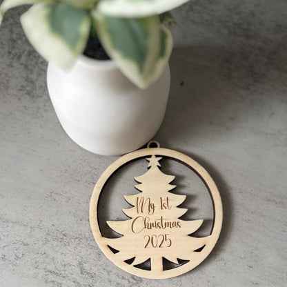 Personalised First Christmas Tree Ornament | Timber + Acrylic Keepsake | My 1st Christmas Decoration | Name Bauble | Stocking Xmas Gift Tag
