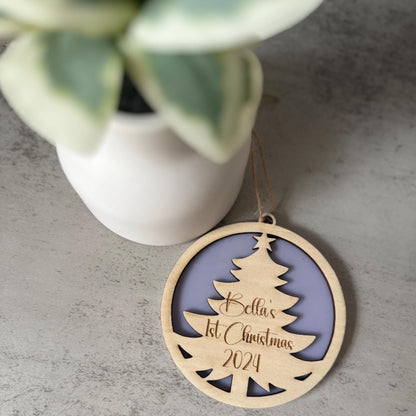Personalised First Christmas Tree Ornament | Timber + Acrylic Keepsake | My 1st Christmas Decoration | Name Bauble | Stocking Xmas Gift Tag