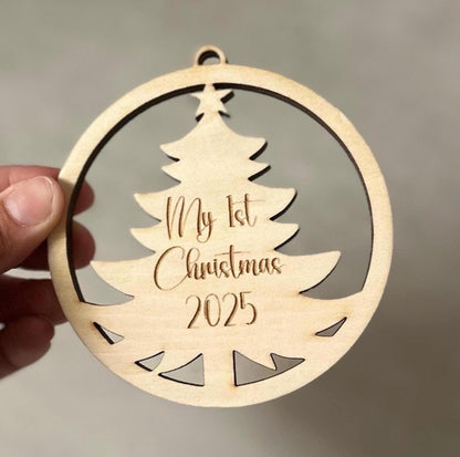 Personalised First Christmas Tree Ornament | Timber + Acrylic Keepsake | My 1st Christmas Decoration | Name Bauble | Stocking Xmas Gift Tag
