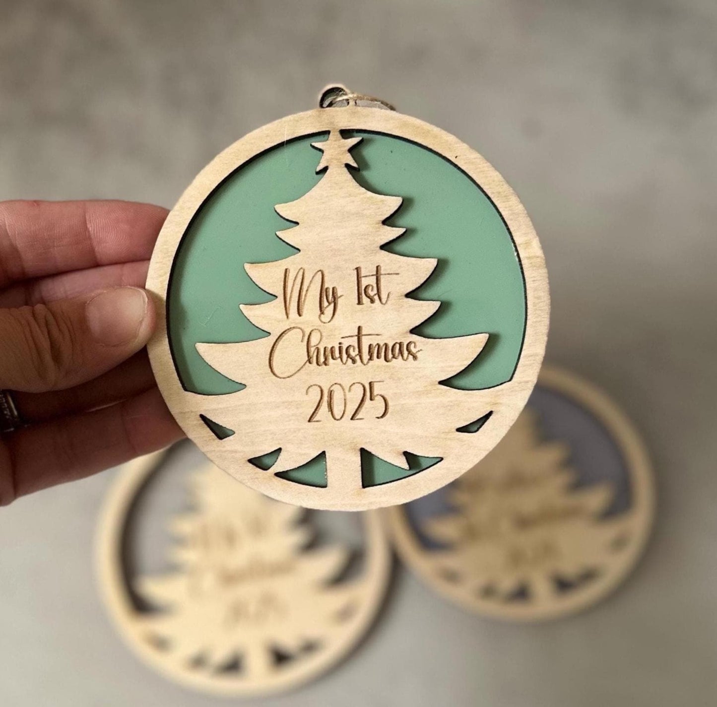 Personalised First Christmas Tree Ornament | Timber + Acrylic Keepsake | My 1st Christmas Decoration | Name Bauble | Stocking Xmas Gift Tag