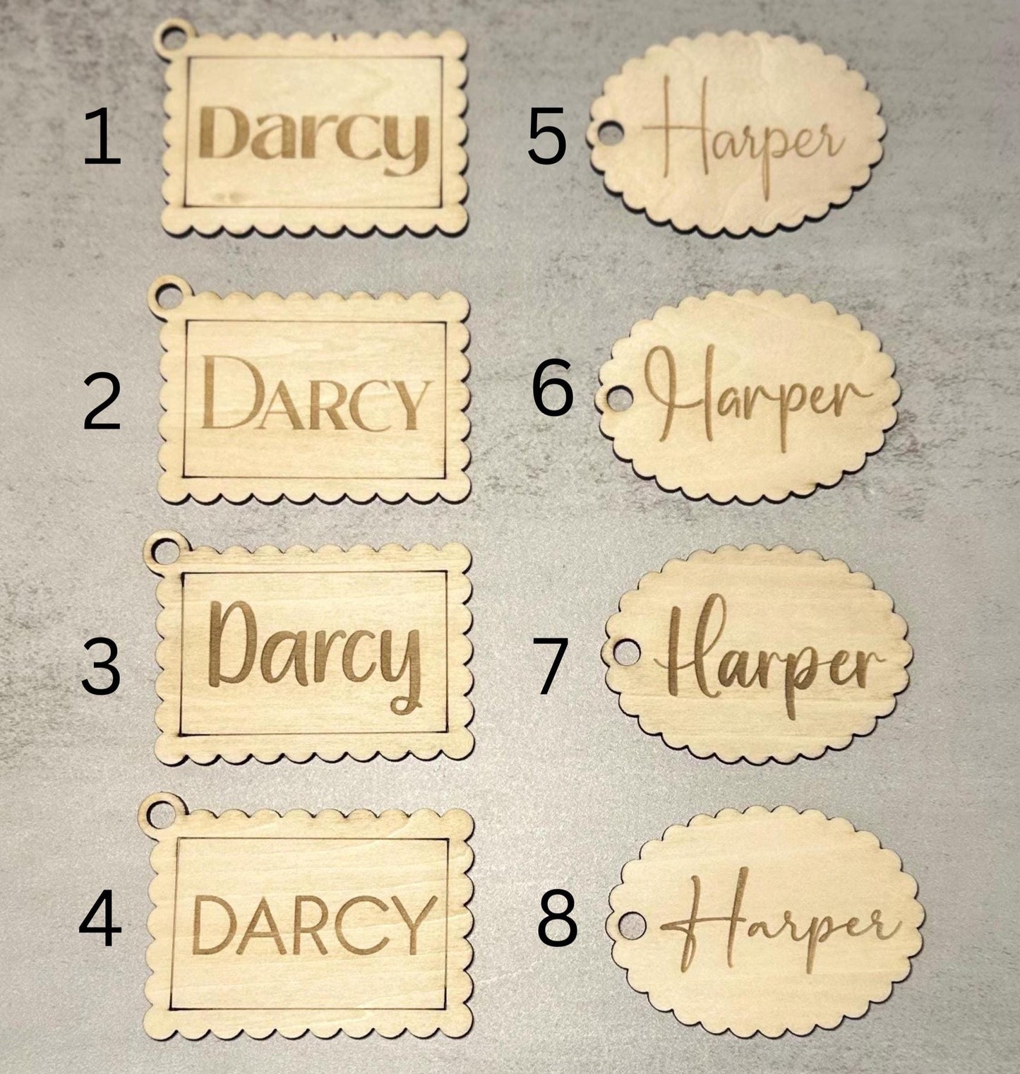 Personalised Reusable Wooden Gift Tag | Custom Christmas Timber Stocking Name Label | Modern Sustainable Xmas Tag | Bag Keyring | Scalloped