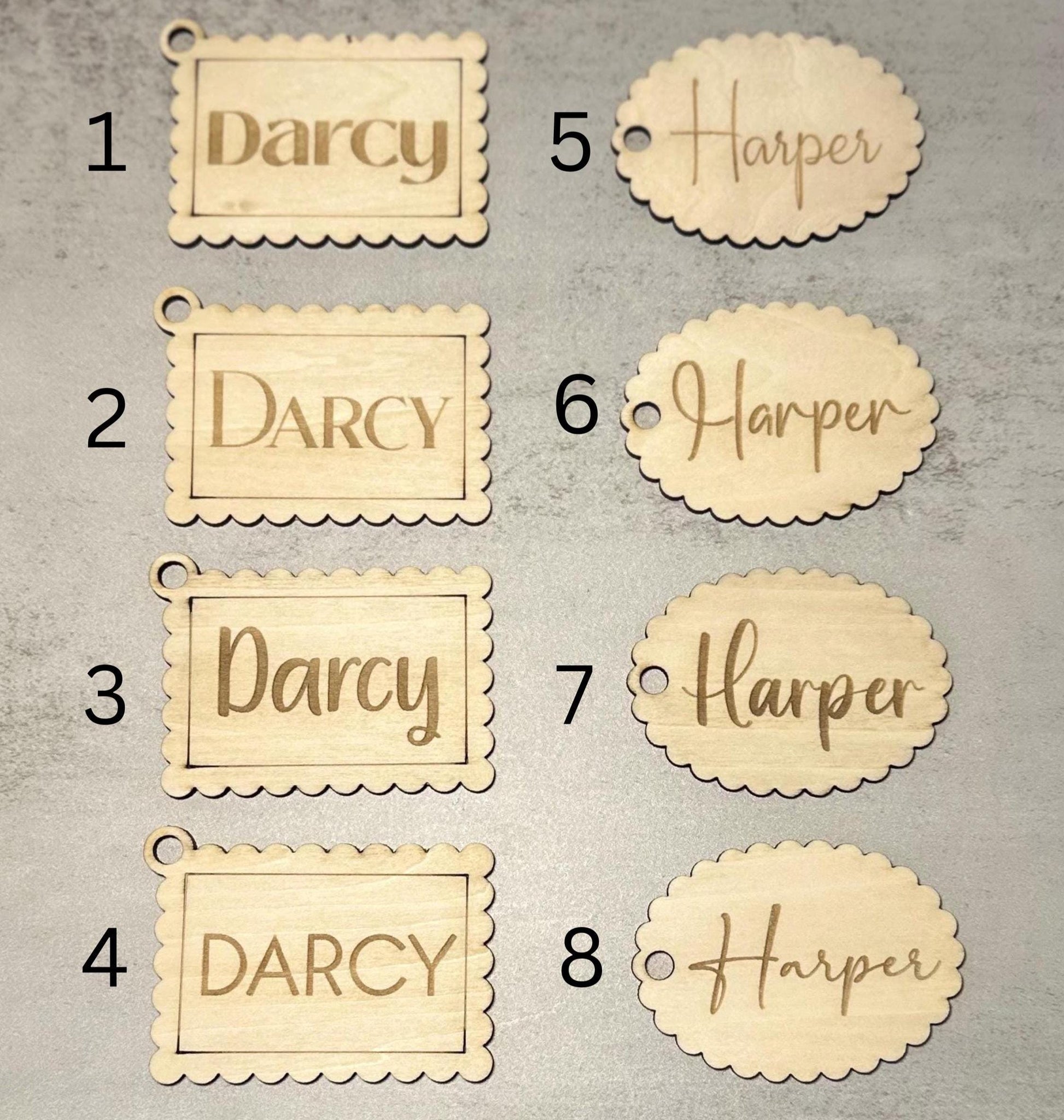 Personalised Reusable Wooden Gift Tag | Custom Christmas Timber Stocking Name Label | Modern Sustainable Xmas Tag | Bag Keyring | Scalloped