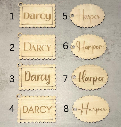 Personalised Reusable Wooden Gift Tag | Custom Christmas Timber Stocking Name Label | Modern Sustainable Xmas Tag | Bag Keyring | Scalloped