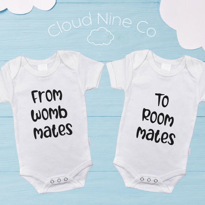 From Womb Mates to Room Mates Matching Twin Bodysuits | Funny Romper Set For Twins | Twin Baby Shower Gift