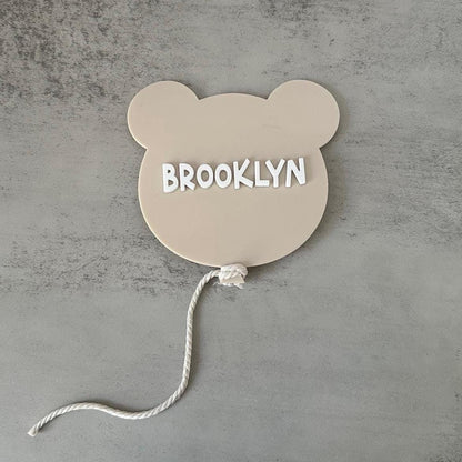 Bear Shaped Balloon Custom Name Plaque | Teddy Newborn Photo Prop | Acrylic Name Reveal Sign | Bear Themed Nursery Decor Birth Announcement