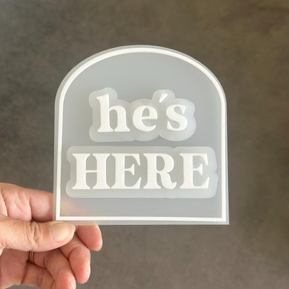 He's Here, She's Here, We're Here Birth Announcement Arch Plaque | They're Here Twins Arrival | Gender Reveal Layered Acrylic Sign |