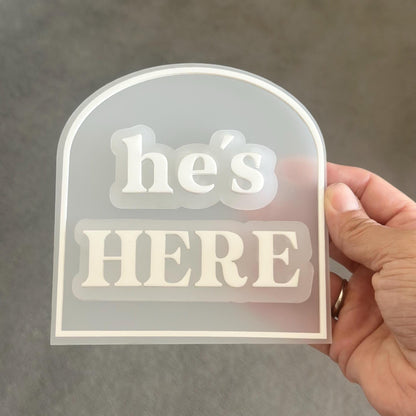 He's Here, She's Here, We're Here Birth Announcement Arch Plaque | They're Here Twins Arrival | Gender Reveal Layered Acrylic Sign |
