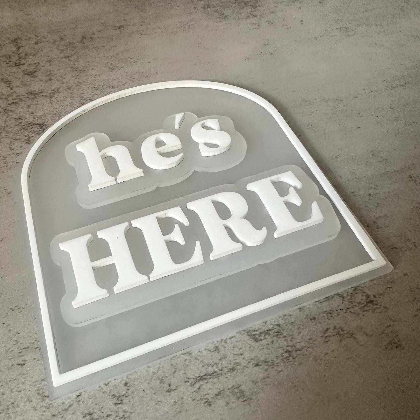 He's Here, She's Here, We're Here Birth Announcement Arch Plaque | They're Here Twins Arrival | Gender Reveal Layered Acrylic Sign |