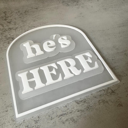He's Here, She's Here, We're Here Birth Announcement Arch Plaque | They're Here Twins Arrival | Gender Reveal Layered Acrylic Sign |