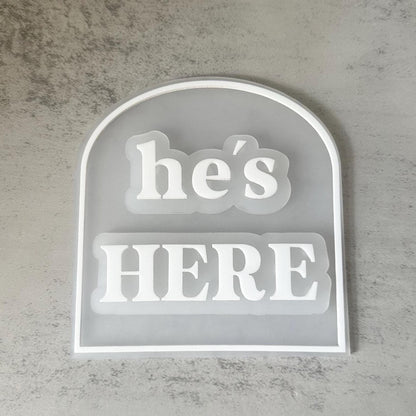 He's Here, She's Here, We're Here Birth Announcement Arch Plaque | They're Here Twins Arrival | Gender Reveal Layered Acrylic Sign |