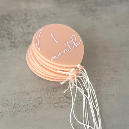 Balloon Monthly Milestone Discs Set | Balloon-Shaped Baby Photo Props | My First Year Set of 13 Acrylic Balloon Plaques