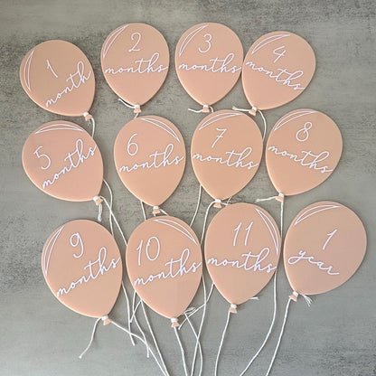 Balloon Monthly Milestone Discs Set | Balloon-Shaped Baby Photo Props | My First Year Set of 13 Acrylic Balloon Plaques