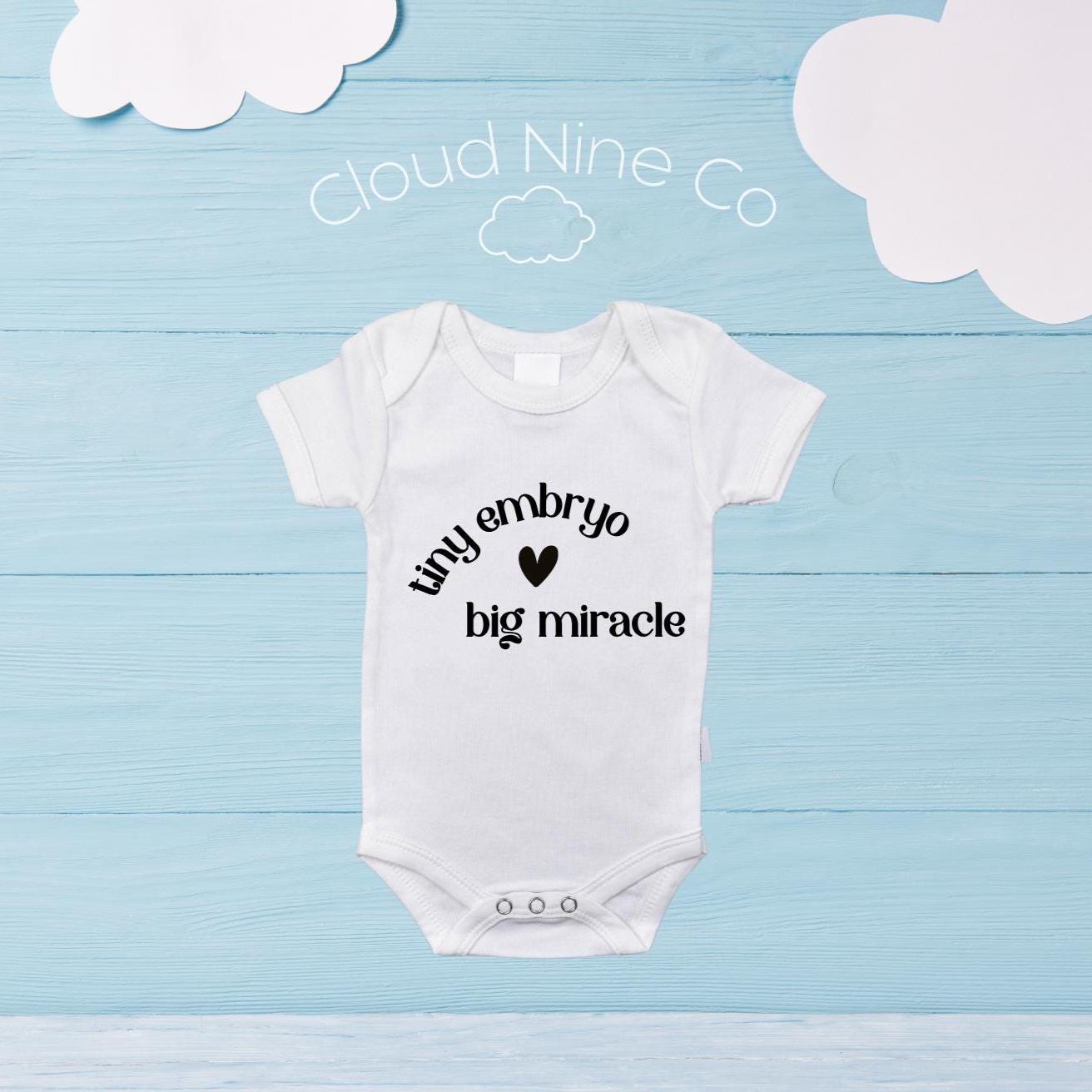 Tiny Embryo Big Miracle IVF baby bodysuit, pregnancy announcement, newborn reveal romper, baby shower gift, ivf baby, infertility gift