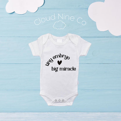 Tiny Embryo Big Miracle IVF baby bodysuit, pregnancy announcement, newborn reveal romper, baby shower gift, ivf baby, infertility gift