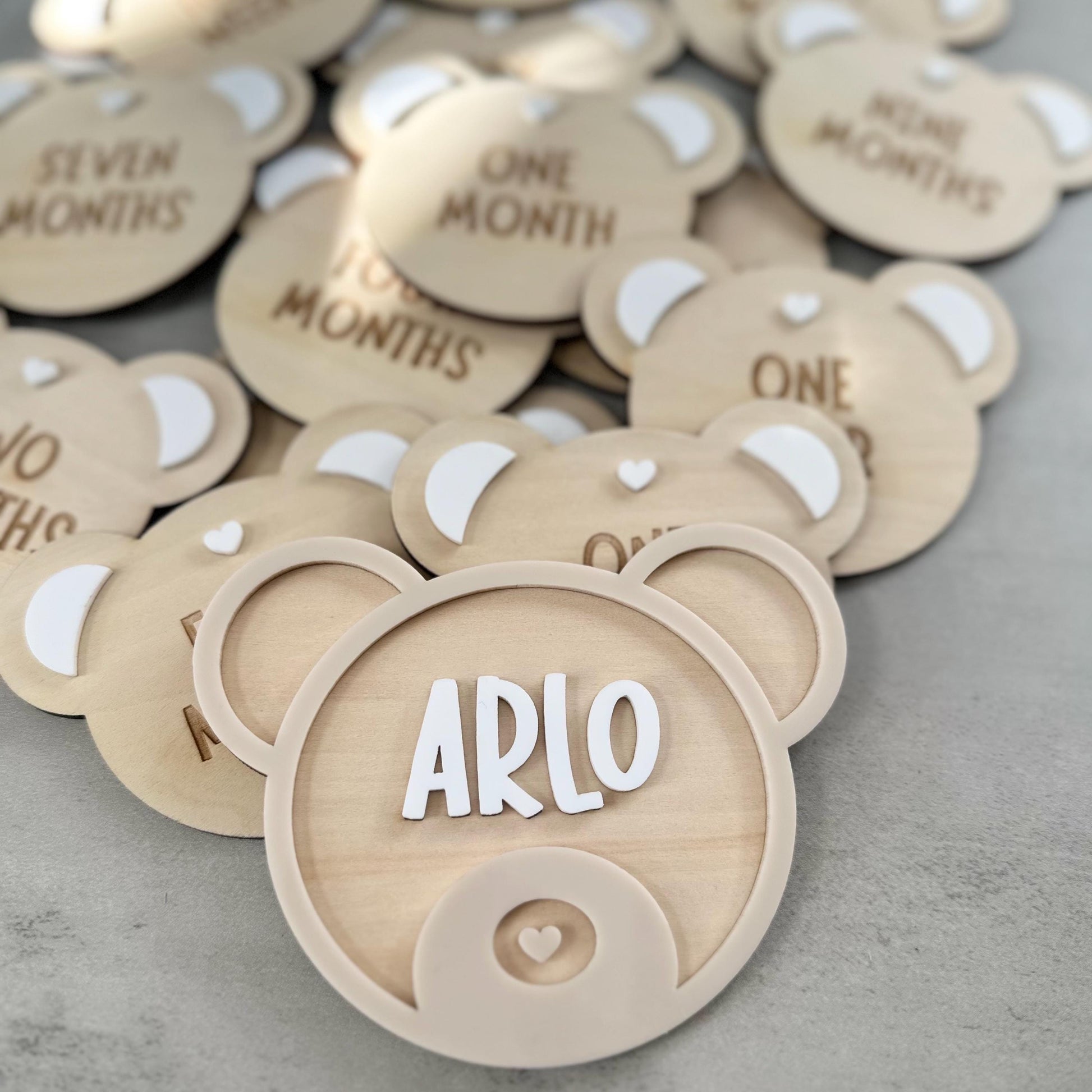 Personalised Teddy Bear Name Announcement Sign, Wooden and Acrylic Baby Name Sign, Newborn Photo Prop, Baby Shower Gift, Small or Large Size