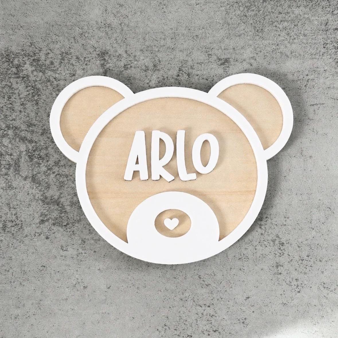 Personalised Teddy Bear Name Announcement Sign, Wooden and Acrylic Baby Name Sign, Newborn Photo Prop, Baby Shower Gift, Small or Large Size