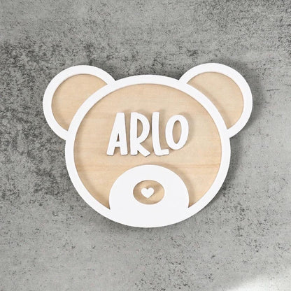 Personalised Teddy Bear Name Announcement Sign, Wooden and Acrylic Baby Name Sign, Newborn Photo Prop, Baby Shower Gift, Small or Large Size