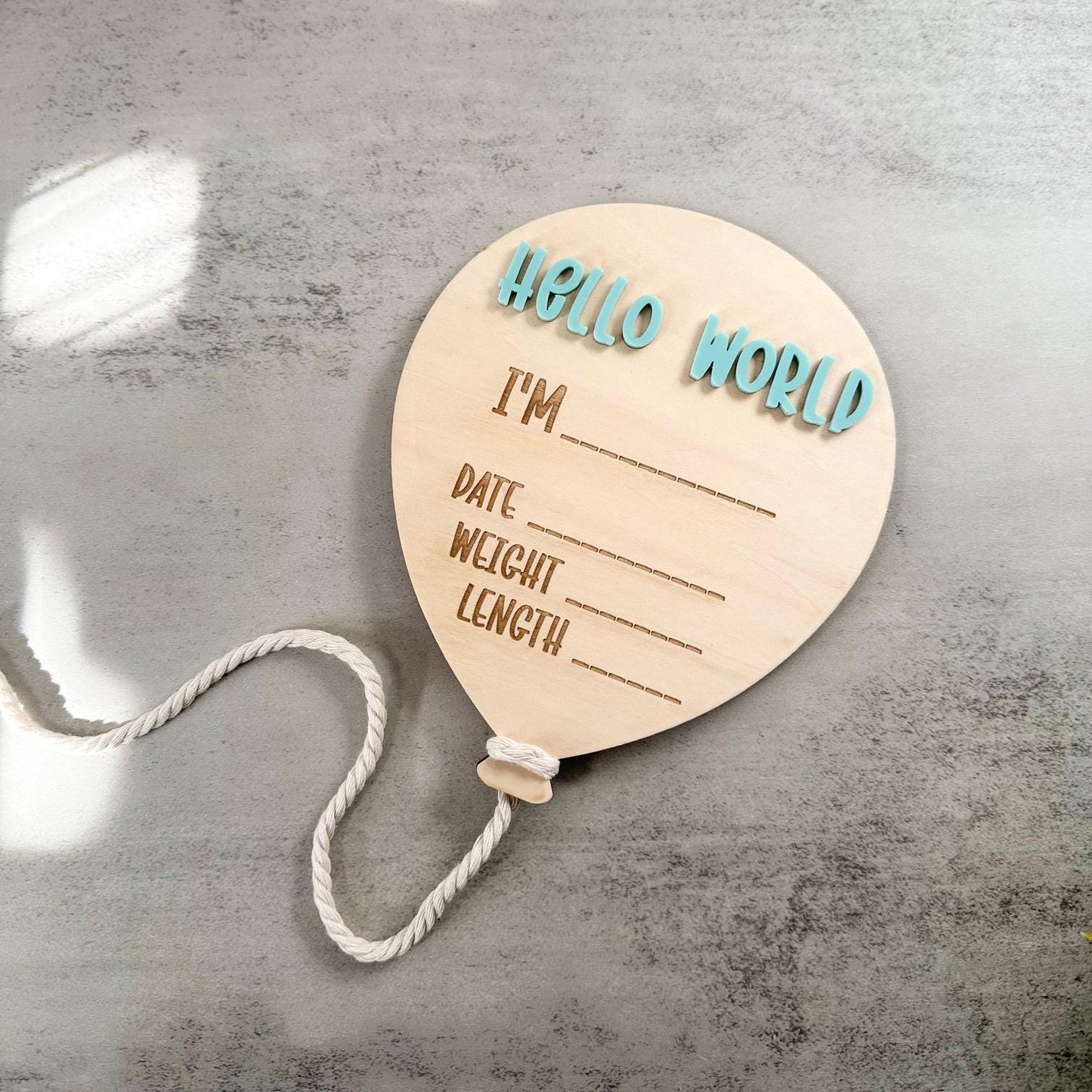Hello World Birth Details Sign, Balloon Shaped Timber Birth Stats Sign, Baby Name Announcement, Newborn Photo Shoot Prop Name Reveal