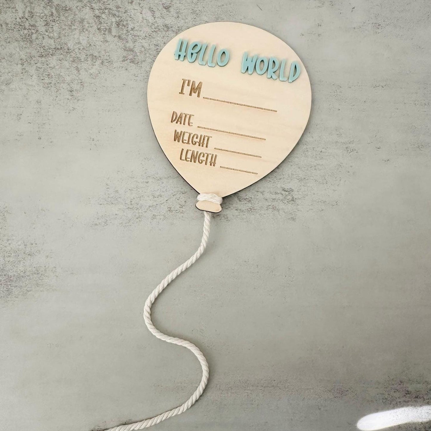 Hello World Birth Details Sign, Balloon Shaped Timber Birth Stats Sign, Baby Name Announcement, Newborn Photo Shoot Prop Name Reveal