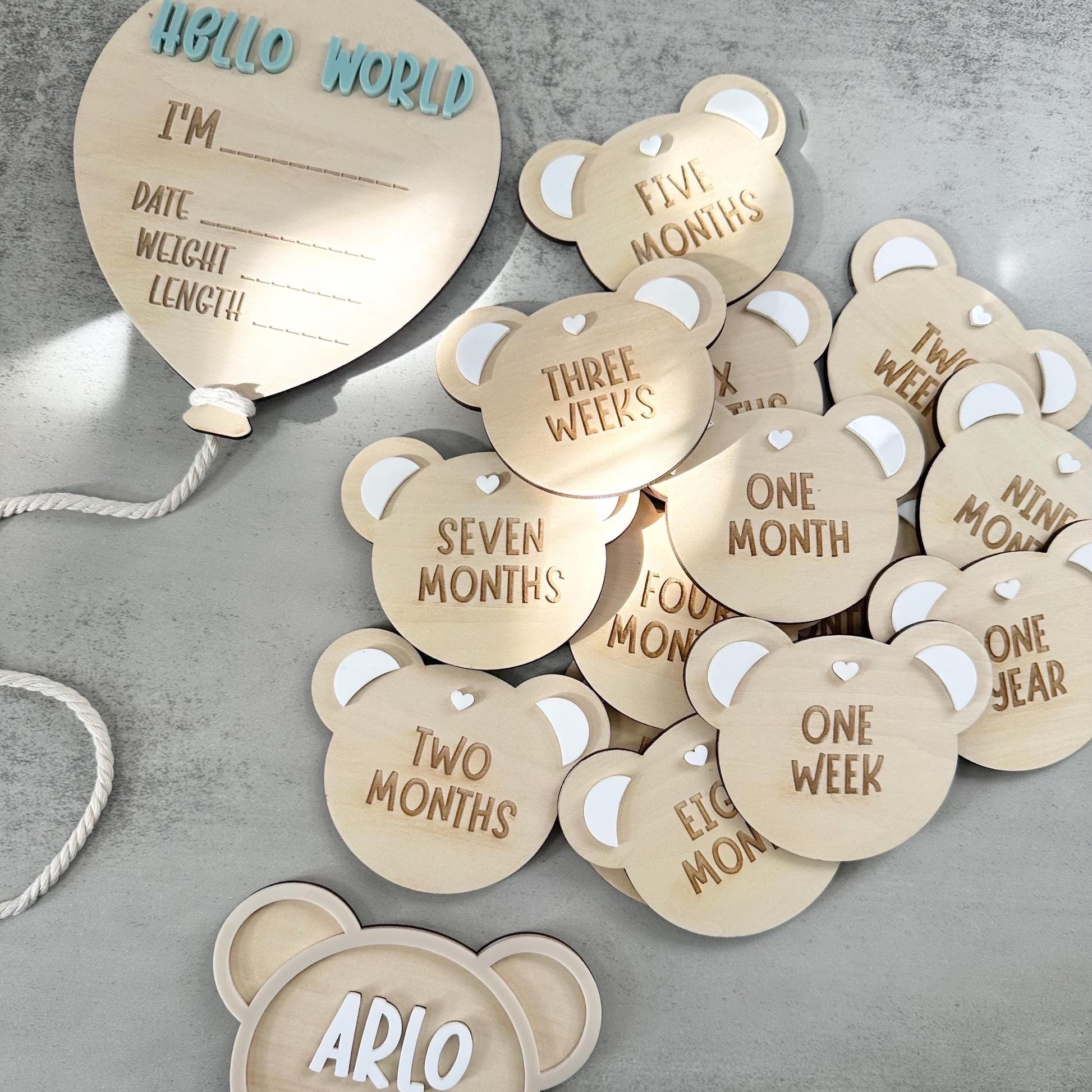 Baby's First Year Teddy Bear Milestones, Set of 15 Timber & Acrylic Plaques, Newborn Photo Props, Baby Shower Gift, 1st Year Keepsake Discs