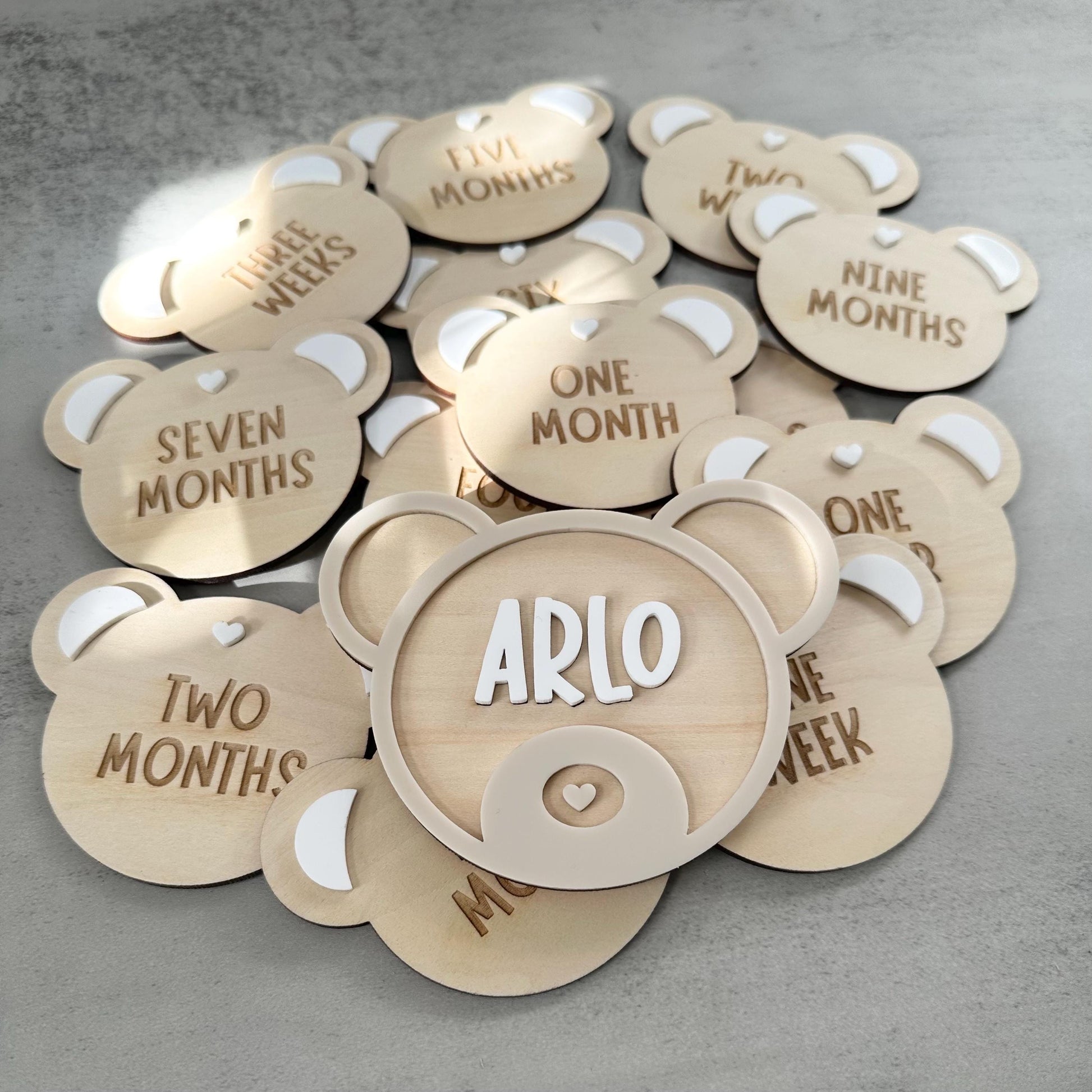 Personalised Teddy Bear Name Announcement Sign, Wooden and Acrylic Baby Name Sign, Newborn Photo Prop, Baby Shower Gift, Small or Large Size