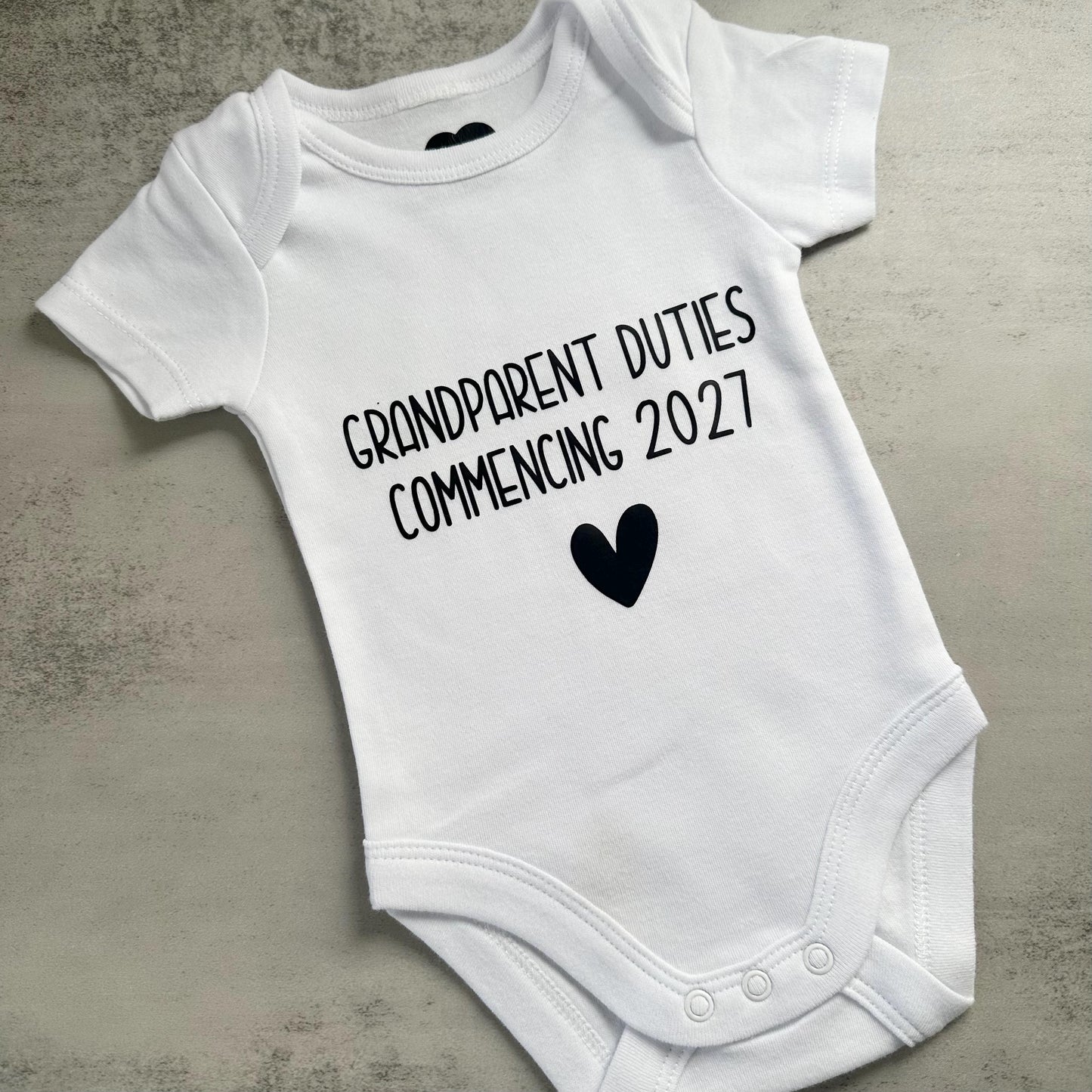 Grandparent Duties Commencing, Pregnancy Reveal Baby Bodysuit, Promoted to Nanna and Grandpa, Grandma and Grandpa Duties 2026 2027