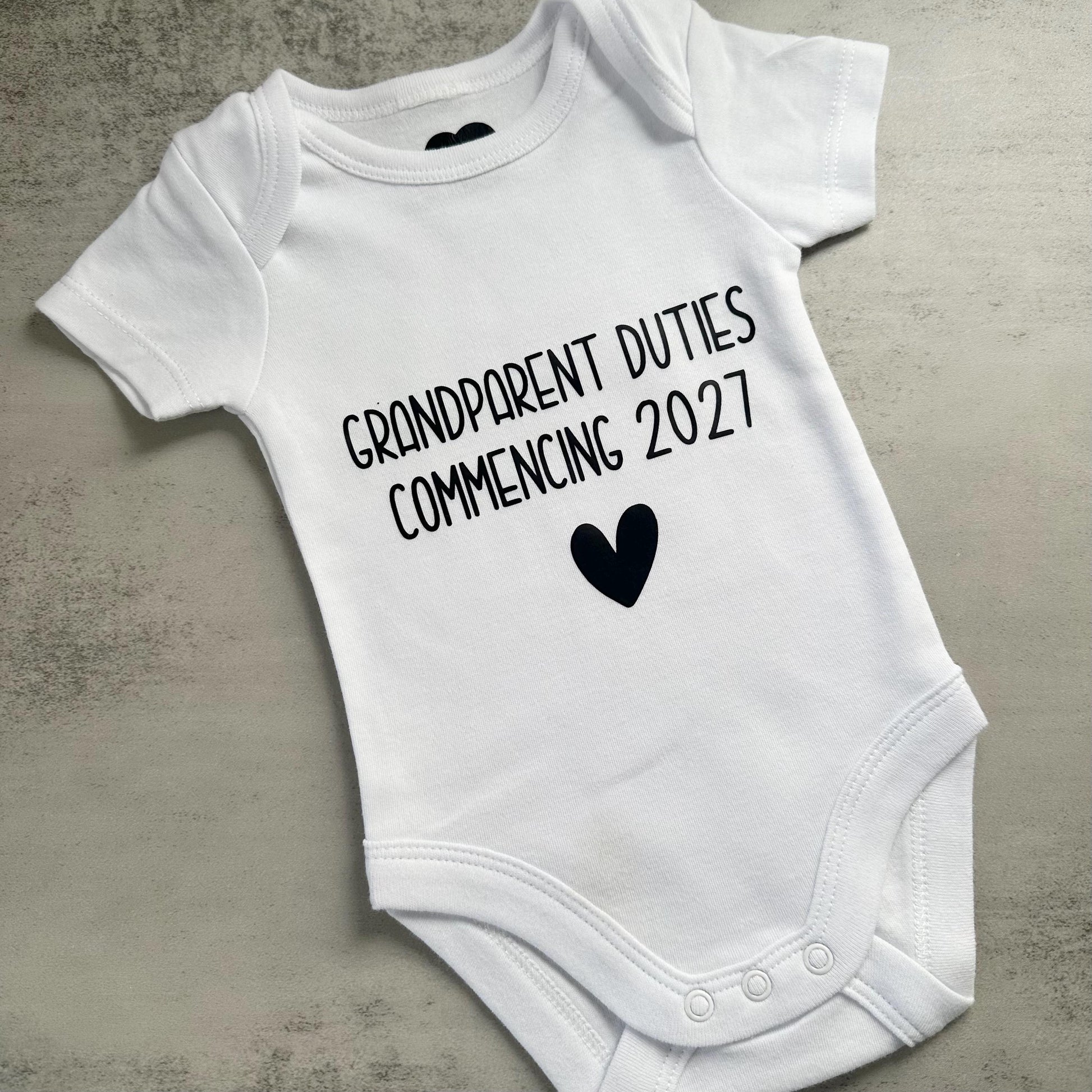 Grandparent Duties Commencing, Pregnancy Reveal Baby Bodysuit, Promoted to Nanna and Grandpa, Grandma and Grandpa Duties 2026 2027