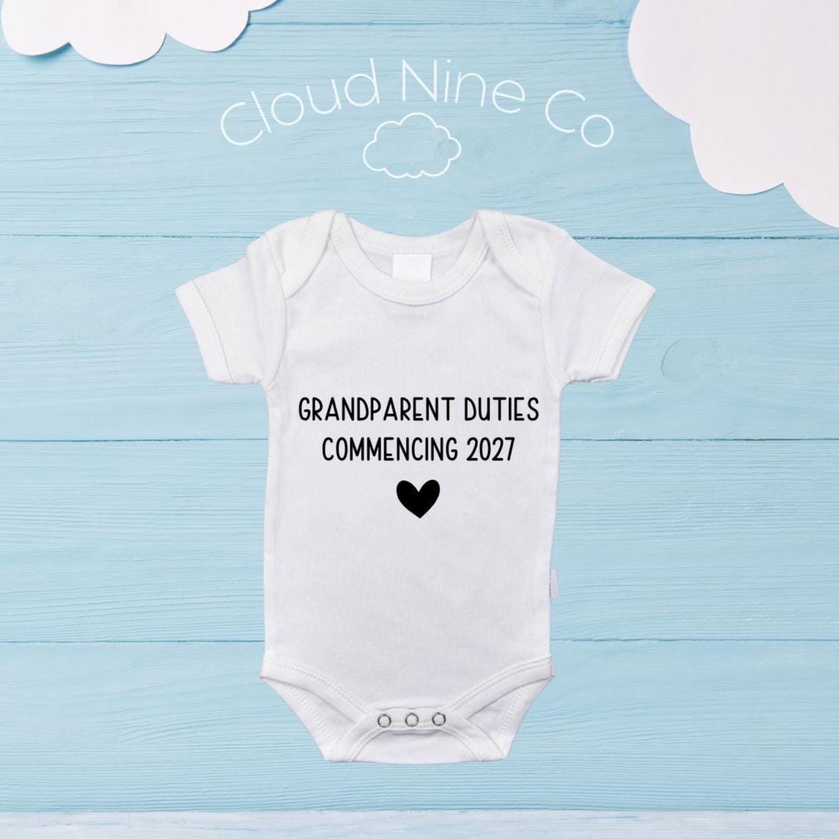Grandparent Duties Commencing, Pregnancy Reveal Baby Bodysuit, Promoted to Nanna and Grandpa, Grandma and Grandpa Duties 2026 2027