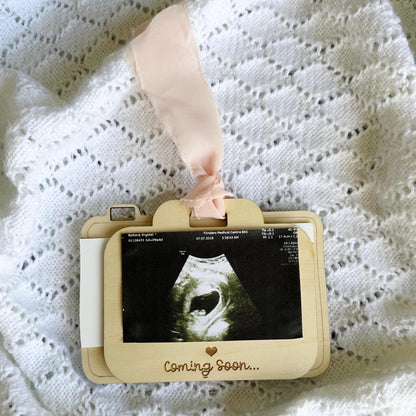 Pregnancy Announcement Keepsake, Ultrasound Photo Holder, Baby Announcement Gift, Baby Coming Soon, Grandparent Gift, Sonogram Camera Prop