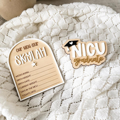 NICU Keepsake Bundle, Neonatal Graduate Plaque and Personalised Star Plaque, Premature Baby Milestone Gift, Preemie Baby Birth Details