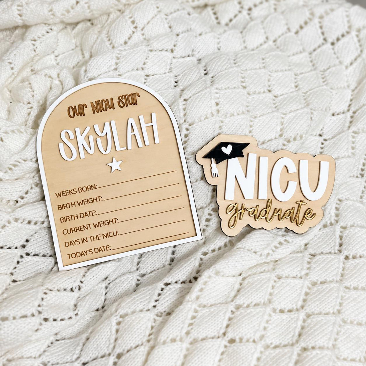 NICU Keepsake Bundle, Neonatal Graduate Plaque and Personalised Star Plaque, Premature Baby Milestone Gift, Preemie Baby Birth Details