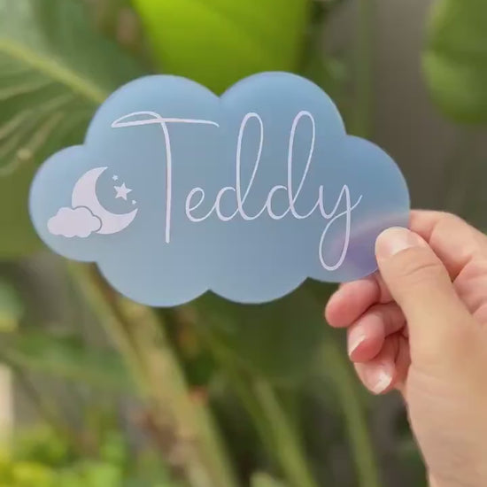Custom baby name announcement sign, personalised newborn reveal, kids photo prop, birth announcement, acrylic cloud plaque, nursery decor