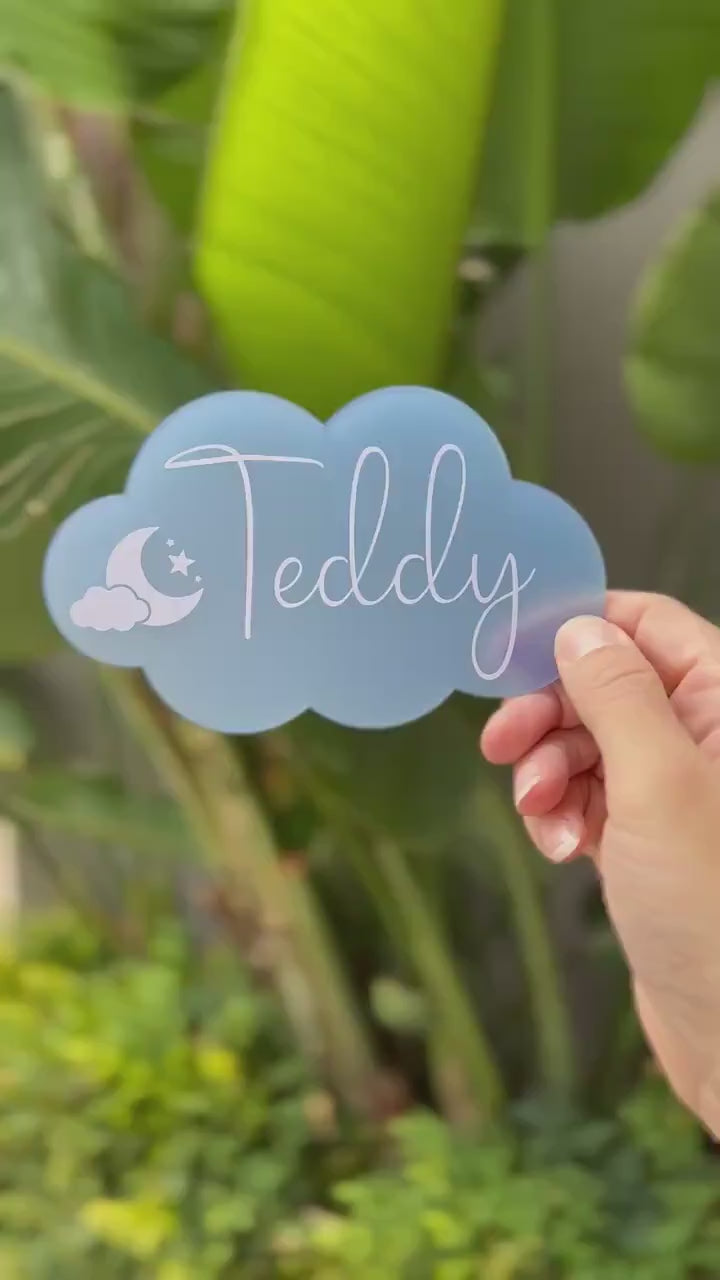 Custom baby name announcement sign, personalised newborn reveal, kids photo prop, birth announcement, acrylic cloud plaque, nursery decor