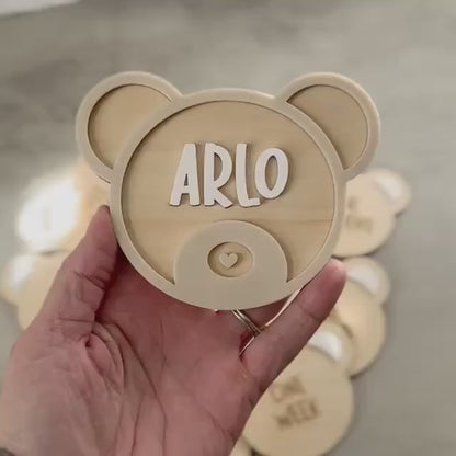 Personalised Teddy Bear Name Announcement Sign, Wooden and Acrylic Baby Name Sign, Newborn Photo Prop, Baby Shower Gift, Small or Large Size