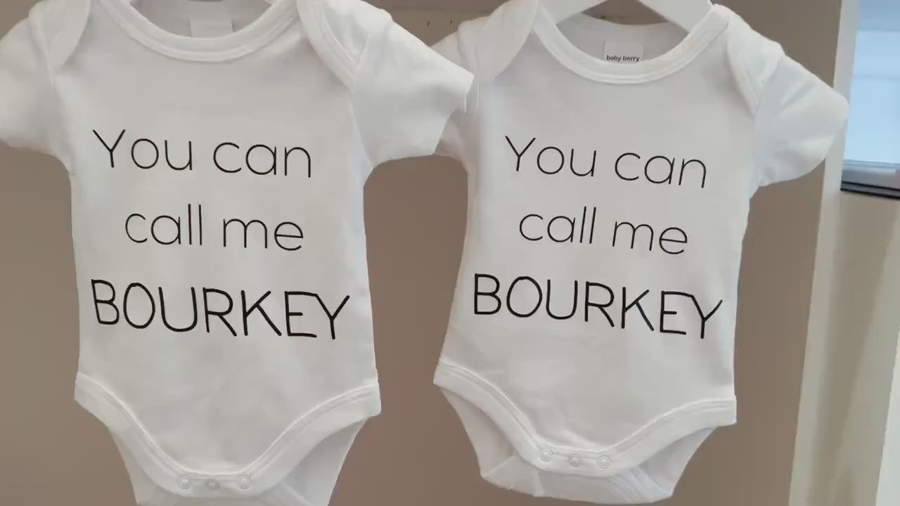 Personalised names on bodysuits, custom twin pregnancy announcement, individual names on onesies, gifts for twins, 'You Can Call Me'...
