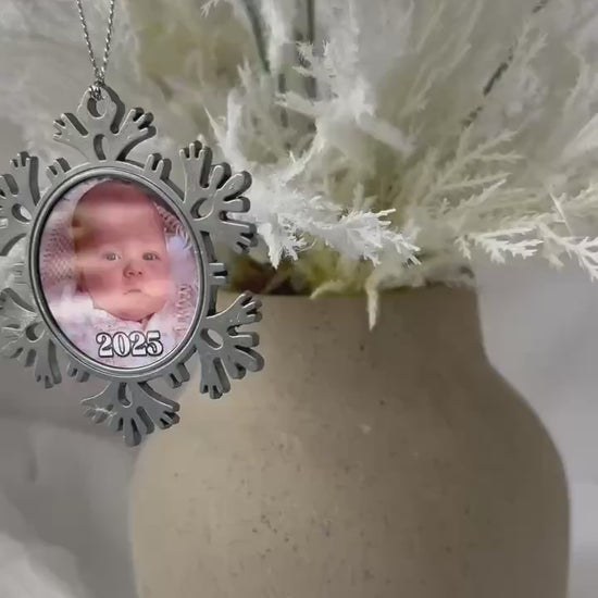 Custom Christmas Photo Ornament, Personalised Snowflake Keepsake Ornament, Custom Year Christmas Keepsake | Baby’s First Christmas 2025