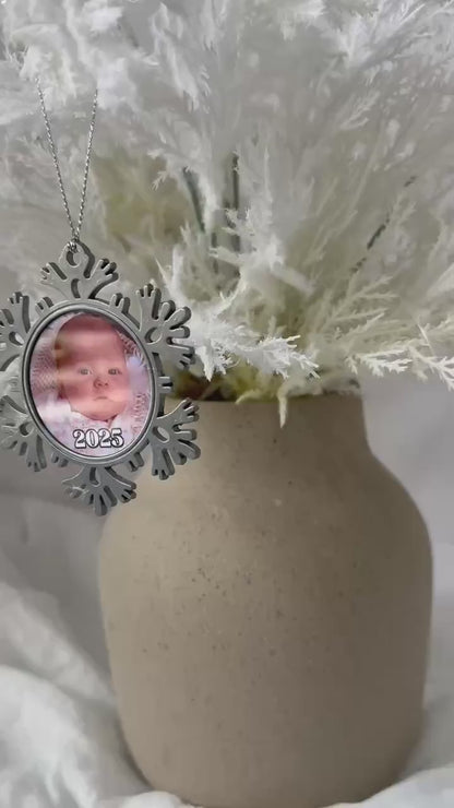 Custom Christmas Photo Ornament, Personalised Snowflake Keepsake Ornament, Custom Year Christmas Keepsake | Baby’s First Christmas 2025