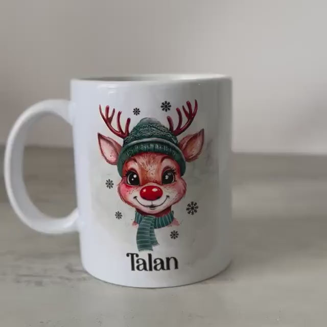 Custom Christmas Mug, Personalised Reindeer Name Mug 11oz, Cute Boys Xmas Gift, Kris Kringle, Secret Santa Present, Festive Coffee Tea Mug