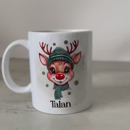 Custom Christmas Mug, Personalised Reindeer Name Mug 11oz, Cute Boys Xmas Gift, Kris Kringle, Secret Santa Present, Festive Coffee Tea Mug
