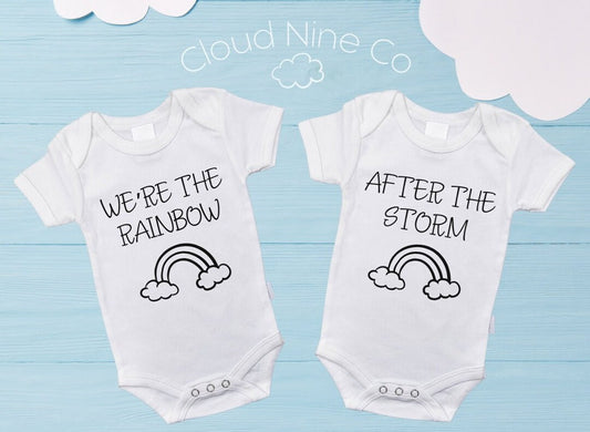 We're The Rainbow After The Storm - matching twin bodysuit set