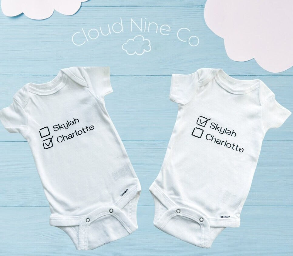 Name Check Box/Tick Box - matching twin bodysuit set